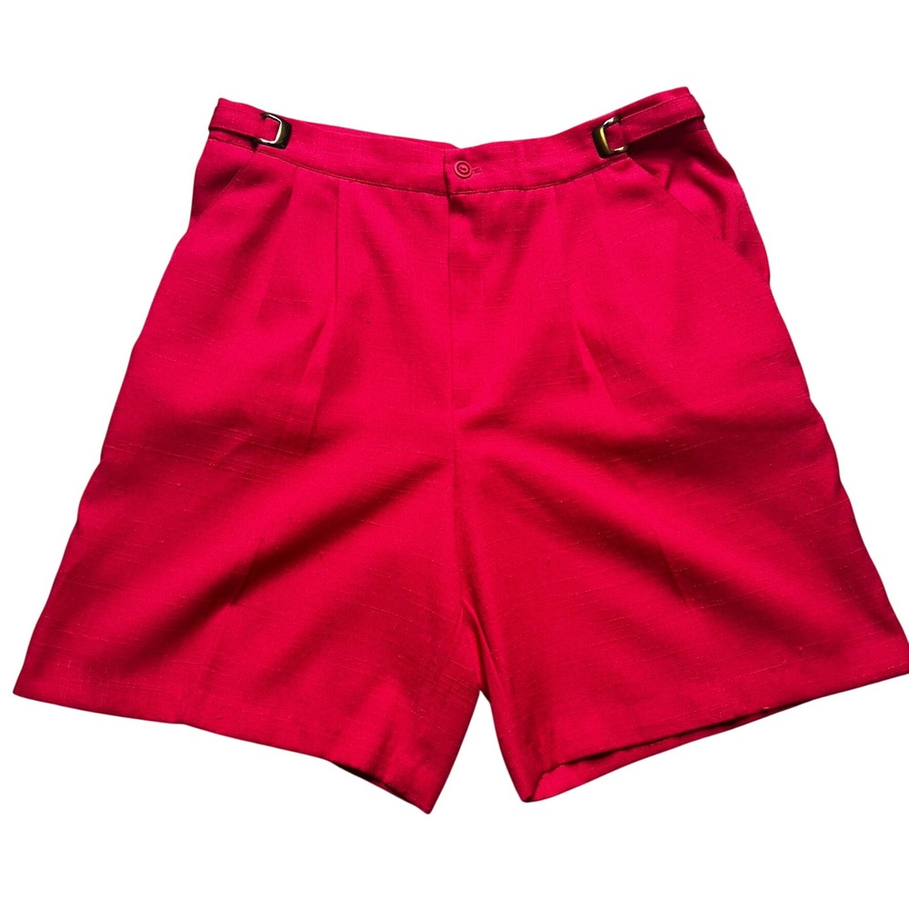 C.B. Collections Shorts‎ Women 10P Red Polyester Rayon Vintage Pleated High Rise